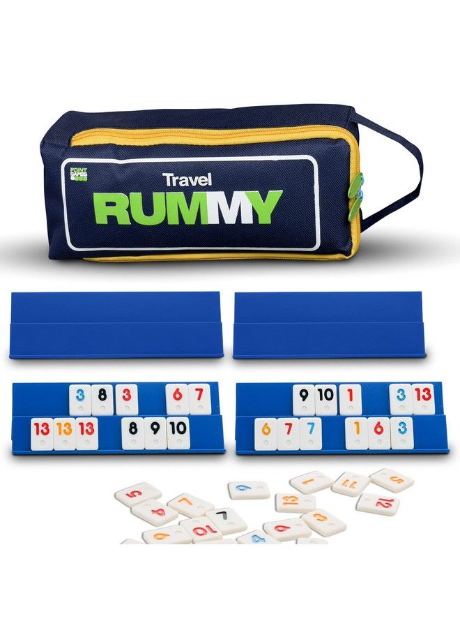 Point Games Classic Mini Rummy Game Set With 4 Exclusive Folding Playing Racks In Super Durable Travel Bag For 2 4 Players Great Gift For Adults And Kids - Image 1