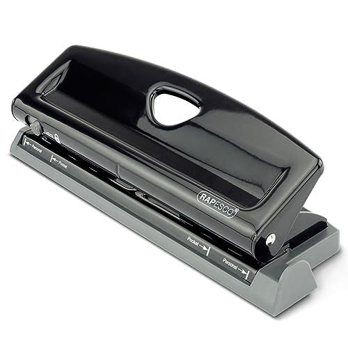 Rapesco 1725 Adjustable 6-Hole Punch, 4 x Different Positions, 9 Sheets Capacity, Metal Six Holes Puncher with Lock-Down Handle, Works with A5, A6, Compact, Slimline, Pocket, Filofax Mini, Black - Image 1