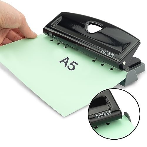 Rapesco 1725 Adjustable 6-Hole Punch, 4 x Different Positions, 9 Sheets Capacity, Metal Six Holes Puncher with Lock-Down Handle, Works with A5, A6, Compact, Slimline, Pocket, Filofax Mini, Black - Image 4