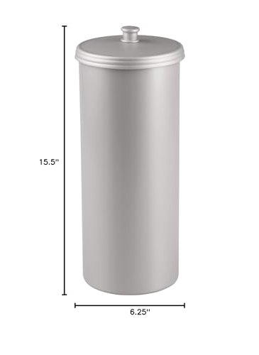InterDesign InterDesign Kent Plastic Toilet Paper Tissue Roll Reserve Canister  Free-Standing Organizer for Master  Guest  Kid's  Office Bathroom or Closet  6.5"" x 6.5"" x 15.5""  Silver  - Image 5