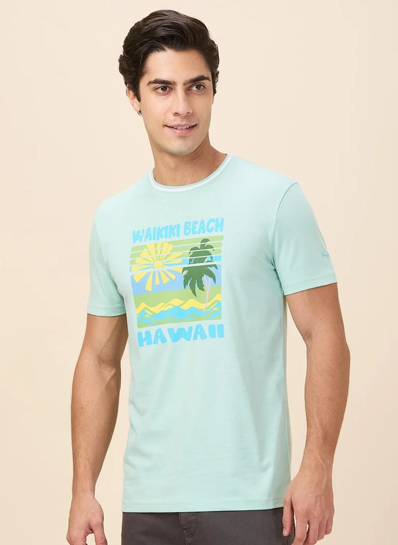 بيينغ هيومان Men Graphic Printed Round Neck Cotton Slim Fit T-shirt