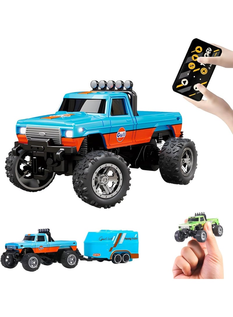 KASTWAVE Mini RC Truck, 1:64 Scale Remote Control Monster Truck for Kids and Adults, Alloy Off Road Vehicle with LED Lights, 2.4GHz High Speed RC Car with Adjustable Steering, Indoor Outdoor Play - Image 1