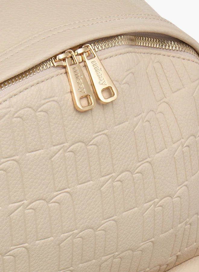 MISSY Women's Monogram Embossed Backpack with Adjustable Straps and Zip Closure - 40x32x18 cm