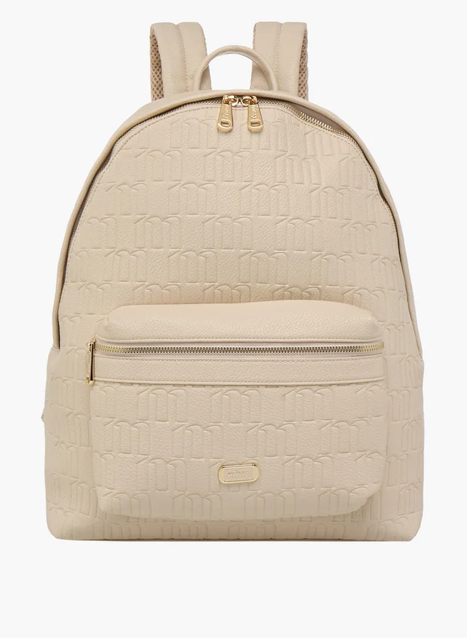 MISSY Women's Monogram Embossed Backpack with Adjustable Straps and Zip Closure - 40x32x18 cm