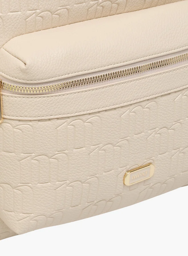 MISSY Women's Monogram Embossed Backpack with Adjustable Straps and Zip Closure - 40x32x18 cm