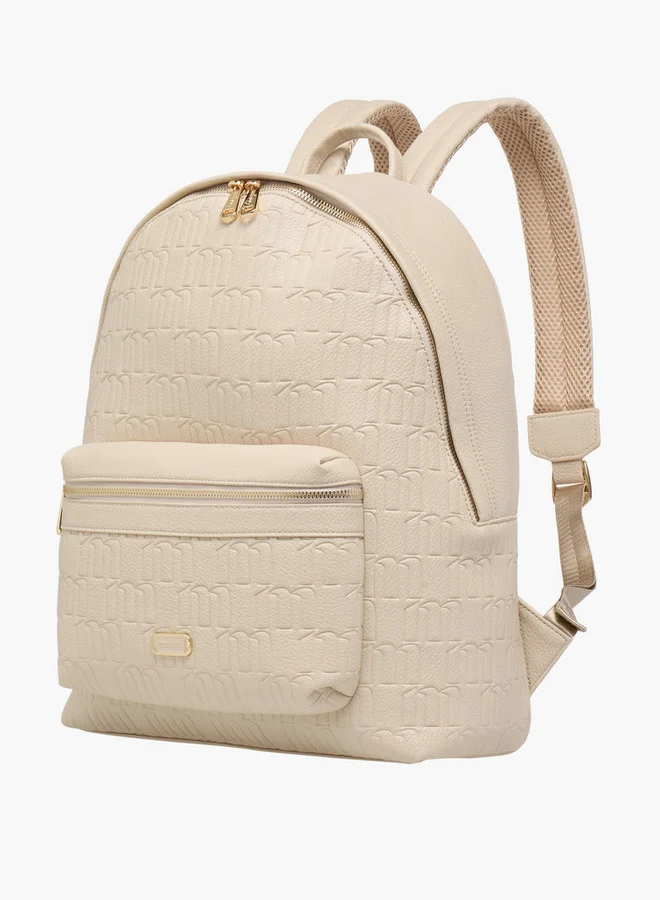 MISSY Women's Monogram Embossed Backpack with Adjustable Straps and Zip Closure - 40x32x18 cm