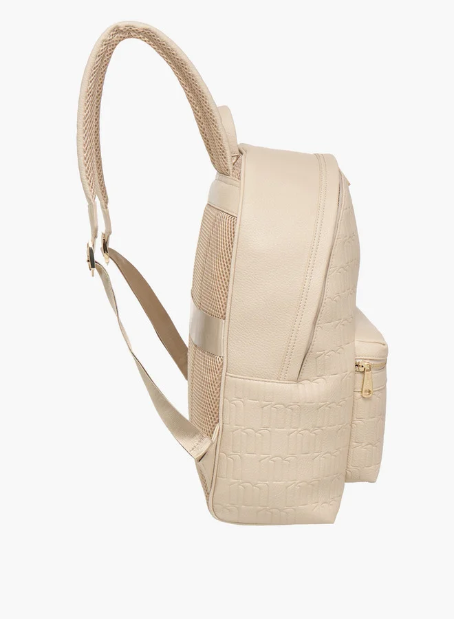 MISSY Women's Monogram Embossed Backpack with Adjustable Straps and Zip Closure - 40x32x18 cm
