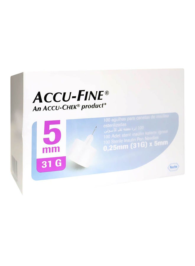 Accu-Fine Sterile Insulin Pen Needles For Diabetes & Painless Insulin Delivery 31 G X 5 Mm, Pack Of 100'S - Image 1