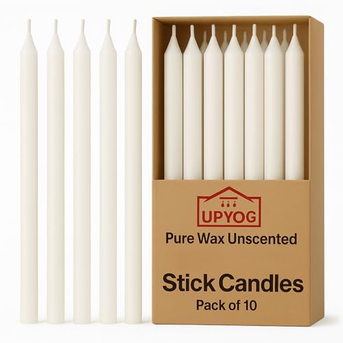 UPYOG Pure Wax Unscented White Stick Candles – Pack of 10 | 140mm × 10mm Chime Candles for Rituals, Spells - Image 1