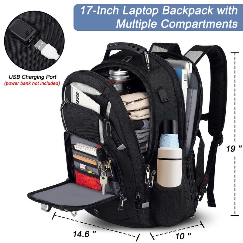 Mogplof Extra Large Laptop Backpack, 17 inch TSA Flight Approved Travel Backpack for Men, Large Backpack with USB Charging Port, RFID Business Computer Bag, Heavy Duty Water Resistant College Bookbag - Image 2
