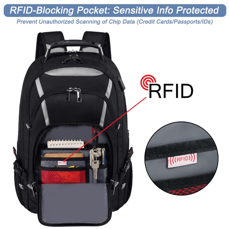 Mogplof Extra Large Laptop Backpack, 17 inch TSA Flight Approved Travel Backpack for Men, Large Backpack with USB Charging Port, RFID Business Computer Bag, Heavy Duty Water Resistant College Bookbag - Image 4