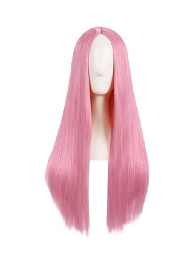 NIBEMINENT Women Special Natural Long Straight Synthetic Wig Pink 7.2inch 