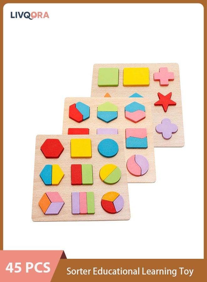 LIVQORA 45 Piece Creative Craft Geometric Shape Sorter Educational Learning Toy For Kids 22.5x22.5x1.3cm - Image 1