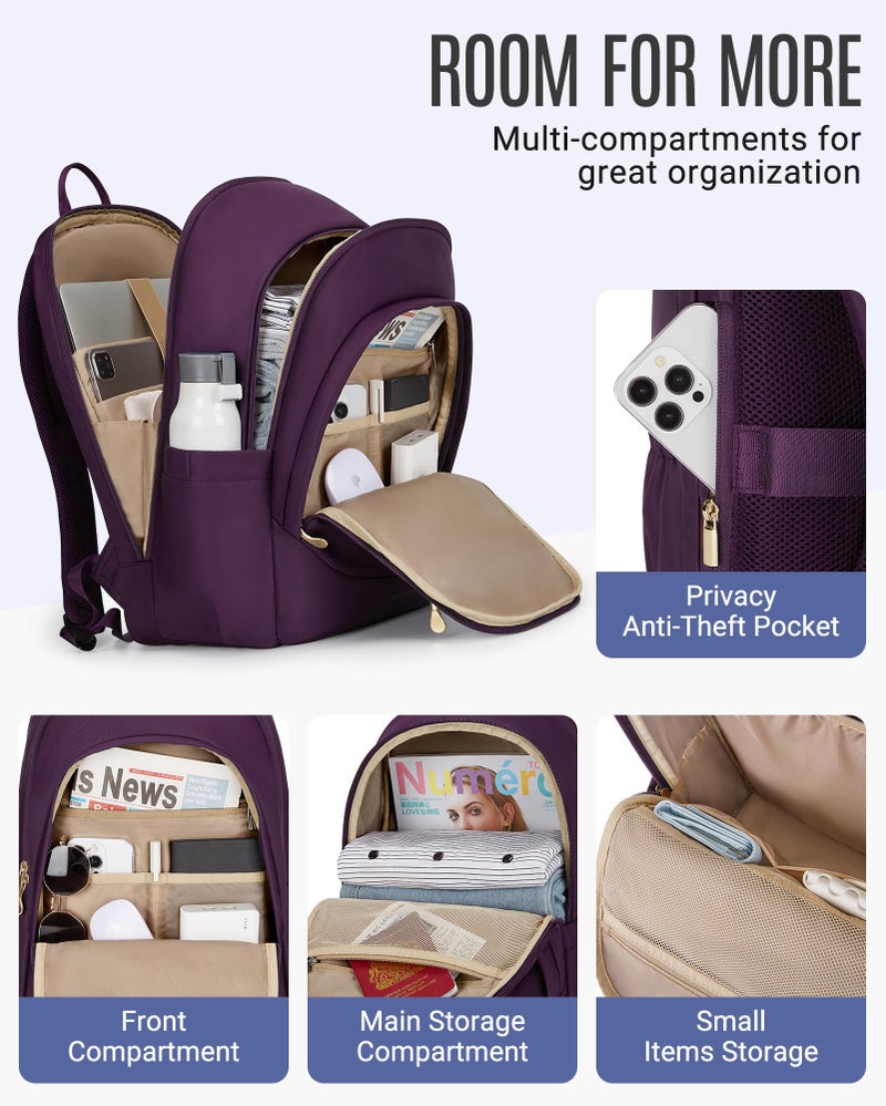 LIGHT FLIGHT Travel Backpacks Laptop Backpack for Women 15.6 inches Computer Bags for Work Travel College, Gifts for Women, Purple - Image 2