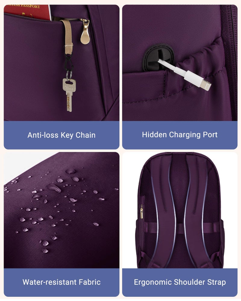 LIGHT FLIGHT Travel Backpacks Laptop Backpack for Women 15.6 inches Computer Bags for Work Travel College, Gifts for Women, Purple - Image 5