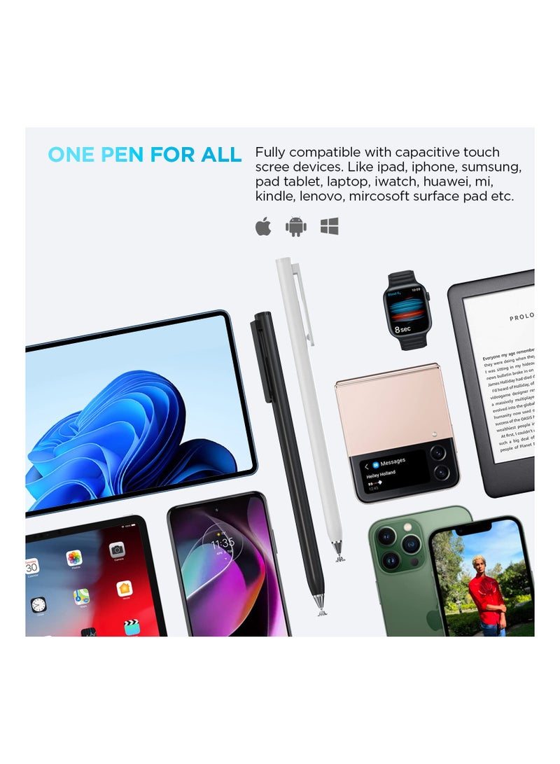 Universal Touch Screen Stylus Pen Set of 2, Compatible with iPad iPhone Samsung Galaxy Tablets, Precision Disc Tip with Clip for Easy Carrying - Image 3