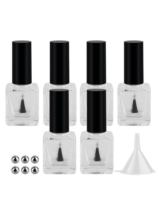 6PCS 15ML Empty Nail Polish Glass Bottles with Brush Cap & Funnel & Mixing Balls for Nail Art