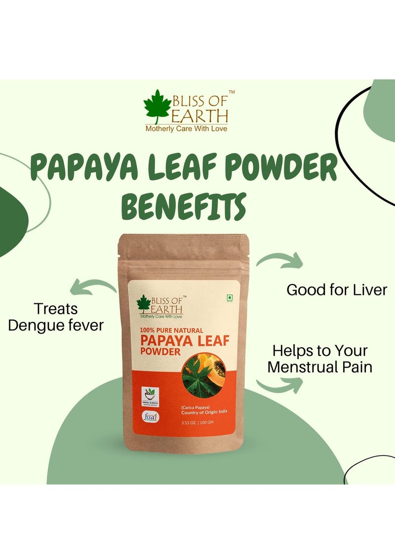 BLISS OF EARTH Pure Papaya Leaf Powder 100gm Carica Papaya Helps Digestion & Increases Platelets Antioxidant Skin Rejuvenation - Image 3