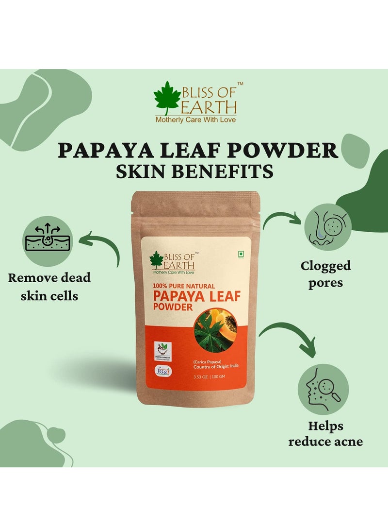 BLISS OF EARTH Pure Papaya Leaf Powder 100gm Carica Papaya Helps Digestion & Increases Platelets Antioxidant Skin Rejuvenation - Image 2