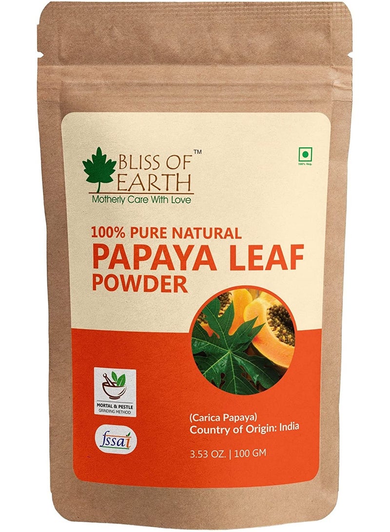 BLISS OF EARTH Pure Papaya Leaf Powder 100gm Carica Papaya Helps Digestion & Increases Platelets Antioxidant Skin Rejuvenation - Image 1