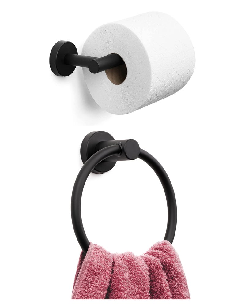 Marmolux Acc 2 PCS Matte Black Bathroom Hardware Set - Hand Towel Holder for Bathroom Wall + Black Toilet Paper Holder Wall Mount | Towel Holder Hanger Rack Stainless Steel Bathroom Set - Towel Rack - Image 1