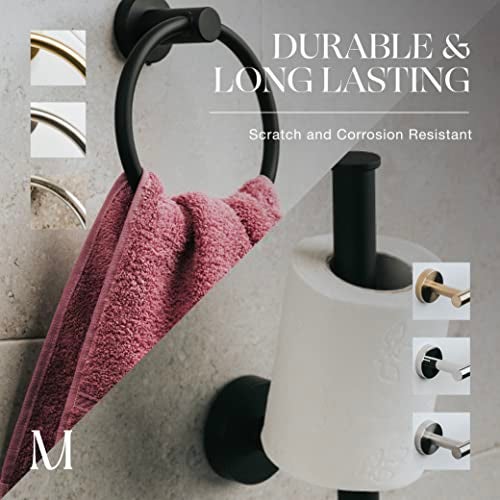 Marmolux Acc 2 PCS Matte Black Bathroom Hardware Set - Hand Towel Holder for Bathroom Wall + Black Toilet Paper Holder Wall Mount | Towel Holder Hanger Rack Stainless Steel Bathroom Set - Towel Rack - Image 2