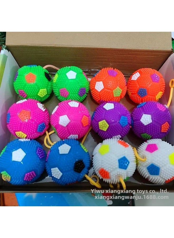 Loquat 7.5cm Luminous Football Flash Sound Massage Elastic Football Night Market Stall Gift Toys Manufacturers Wholesale-Color:7.5 6 Color Football With Rope - Image 1