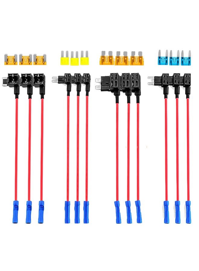 WeiSen 4 Types 12V Cars Add-a-Circuit Adapter and Fuse Kit - Dual-slot Blade Fuse Holders with Mini MICRO2 ATC ATS Low Profile Tap dapter Compatible with Trucks SUVs Boats（12 Pack） - Image 1