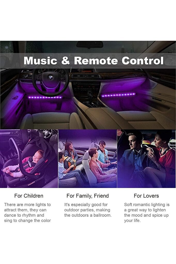 rayihni مجموعة إضاءة داخلية LED للسيارة من مستر سمارت مع جهاز تحكم عن بعد، 8 ألوان، 4 أوضاع موسيقية، تعمل بالطاقة USB - Image 3