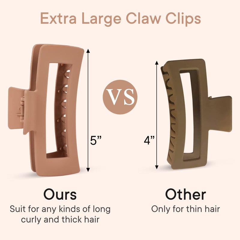 MINMUNJIU 4 Pack 5 Inch Extra Large Claw Clips for Thick Hair, Matte Non-slip XL Big Claw Clips for Long Thick Curly Hair, Jumbo Claw Clip Hair Accessories for Women and Girls - Image 2