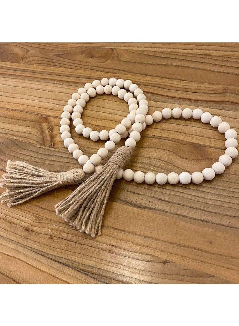 Rock Pow Farmhouse Beads 58in Wood Bead Garland with Tassels Rustic Country Decor Prayer Boho Beads Big Wall Hanging Decor  - Image 4