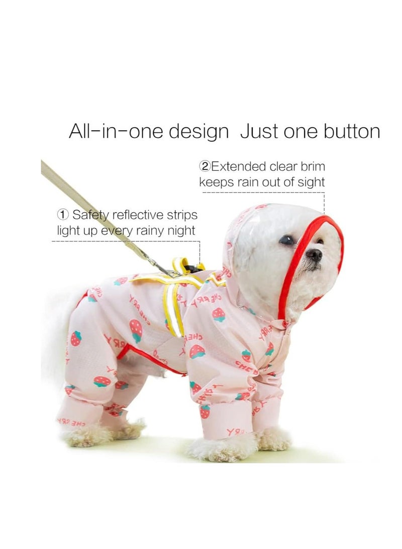 Excefore Cute Puppy Dog Raincoat Four-Legged Waterproof All-Inclusive with Hat,Waterproof Rain Jacket with Night Reflective Strip Small Medium Dogs Pet Poncho Clothes (M(Back Length:12-13"), Pink) - Image 2