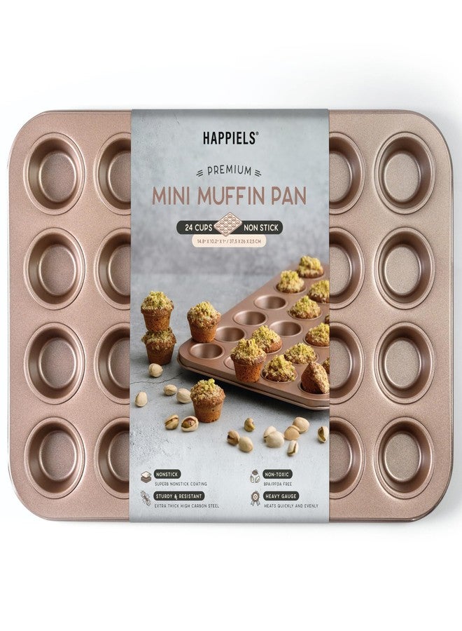 HAPPIELS Non Toxic Nonstick 24 Cup Mini Muffin Pan | PFOA BPA free Nontoxic Mini Cupcake Tin | Best Non Stick Muffin Pans | Carbon Steel Small Muffin tins | Cupcakes Bakeware Mold - Image 1