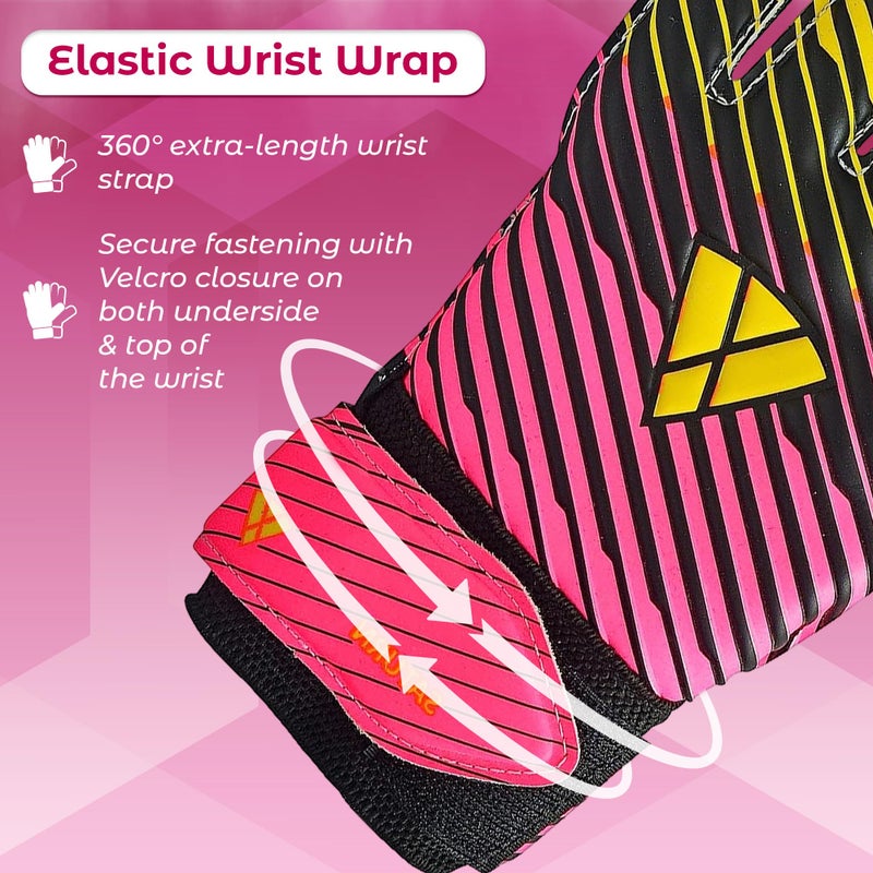 Vizari Saturn F.P. Soccer Goalkeeper Gloves with Finger Support - Pink/Yellow, Size 4 | Inbuilt Fingersave Protection Goalie Gloves | 3-MM Duplatex Foam Palm Football Gloves - Image 5