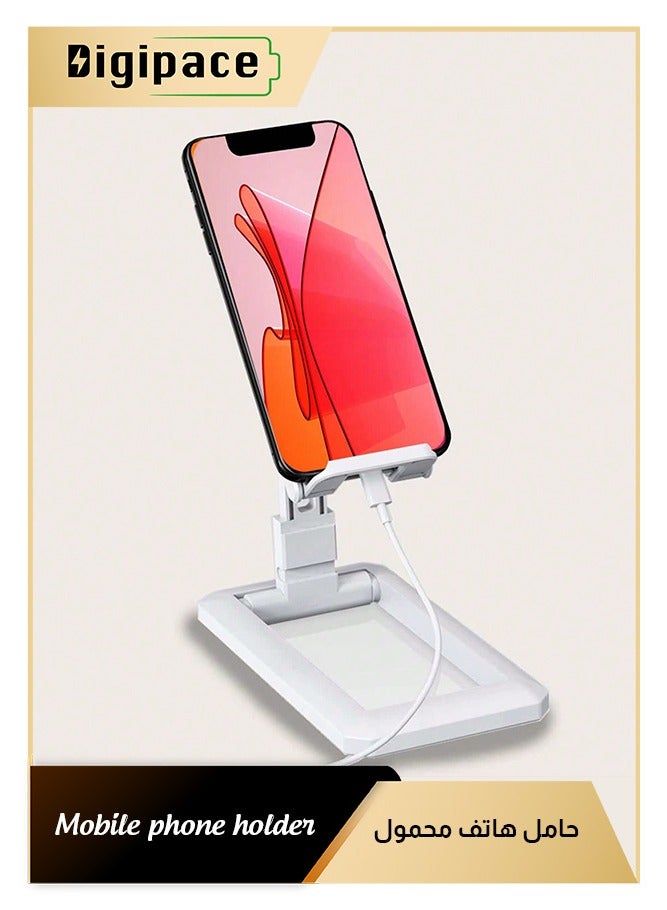 Digipace Mobile Phone Stand,Desktop Adjustable Mobile Phone Stand Bracket, Multi-Angle Support Portable Bracket Universal Foldable Stand for Pad Tablet Smart Phone (White)  - Image 1