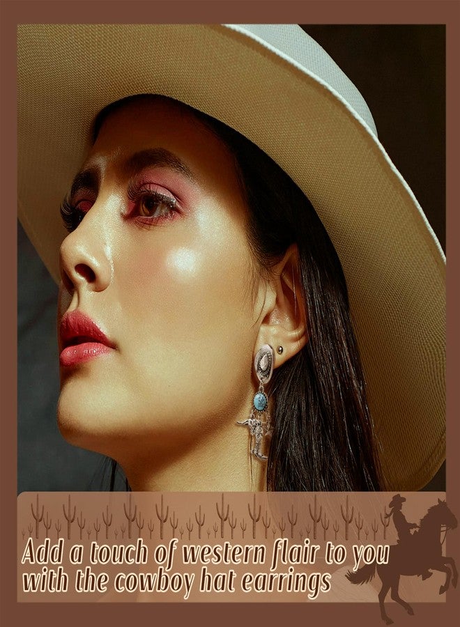 Fscwlmon Western Cowboy Hats Turquoise Earrings for Women Sparkly Cowgirl Rodeo Boots Dangle Earrings Texas Cow Head Star Cowboy Accessories for Women Boho Country Concert Outfits Jewelry SG - Image 4