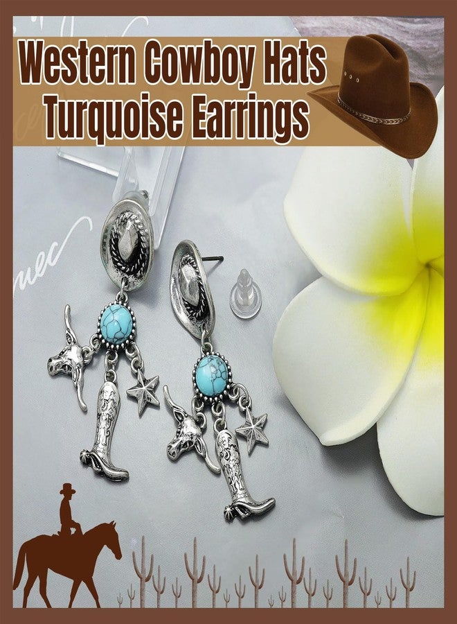 Fscwlmon Western Cowboy Hats Turquoise Earrings for Women Sparkly Cowgirl Rodeo Boots Dangle Earrings Texas Cow Head Star Cowboy Accessories for Women Boho Country Concert Outfits Jewelry SG - Image 5