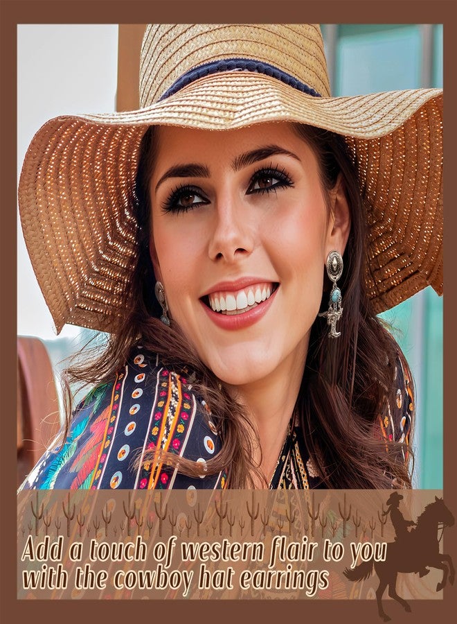 Fscwlmon Western Cowboy Hats Turquoise Earrings for Women Sparkly Cowgirl Rodeo Boots Dangle Earrings Texas Cow Head Star Cowboy Accessories for Women Boho Country Concert Outfits Jewelry SG - Image 2