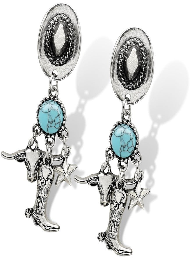 Fscwlmon Western Cowboy Hats Turquoise Earrings for Women Sparkly Cowgirl Rodeo Boots Dangle Earrings Texas Cow Head Star Cowboy Accessories for Women Boho Country Concert Outfits Jewelry SG - Image 1