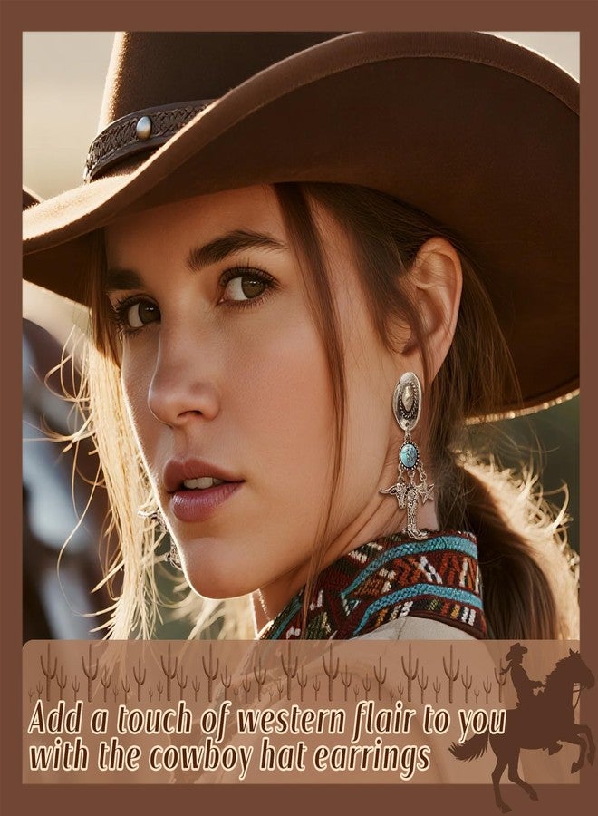 Fscwlmon Western Cowboy Hats Turquoise Earrings for Women Sparkly Cowgirl Rodeo Boots Dangle Earrings Texas Cow Head Star Cowboy Accessories for Women Boho Country Concert Outfits Jewelry SG - Image 3