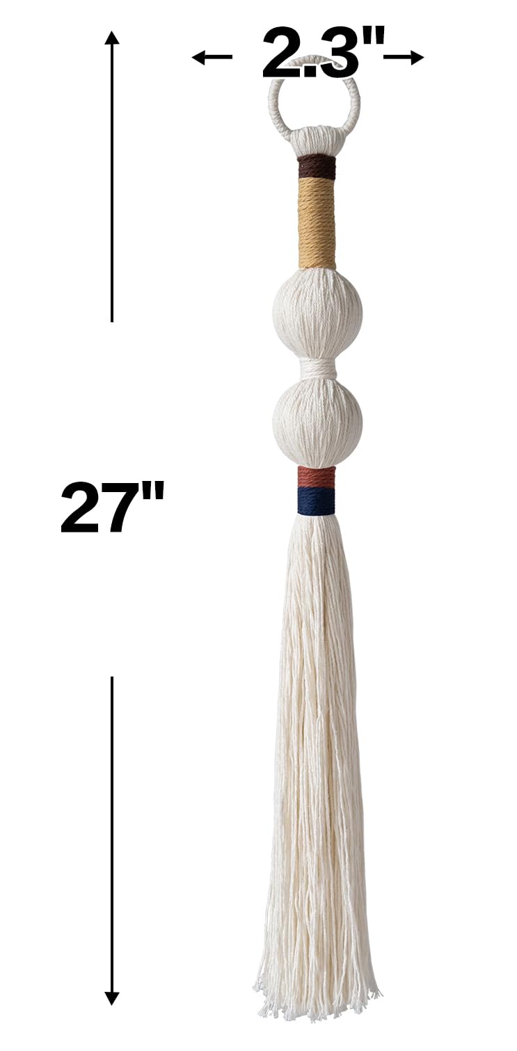 IOWER Macrame Wall Hanging Boho Decor Yarn Wall Art Small Sphericity Cotton Textile Tassel Hanging Fiber Art for Living Room Bedroom 27'' L x 2.3'' W - Image 5