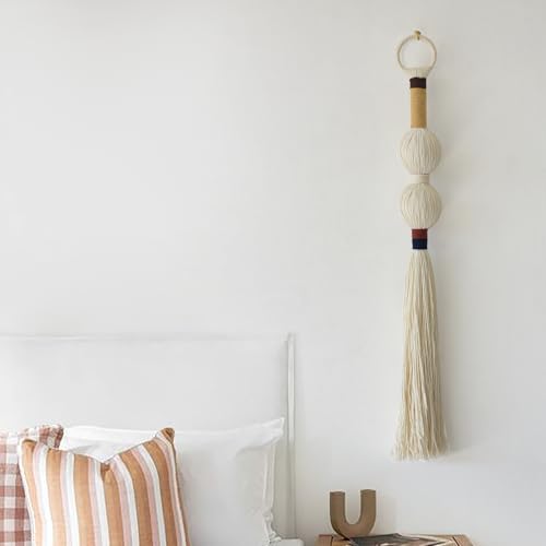 IOWER Macrame Wall Hanging Boho Decor Yarn Wall Art Small Sphericity Cotton Textile Tassel Hanging Fiber Art for Living Room Bedroom 27'' L x 2.3'' W - Image 4
