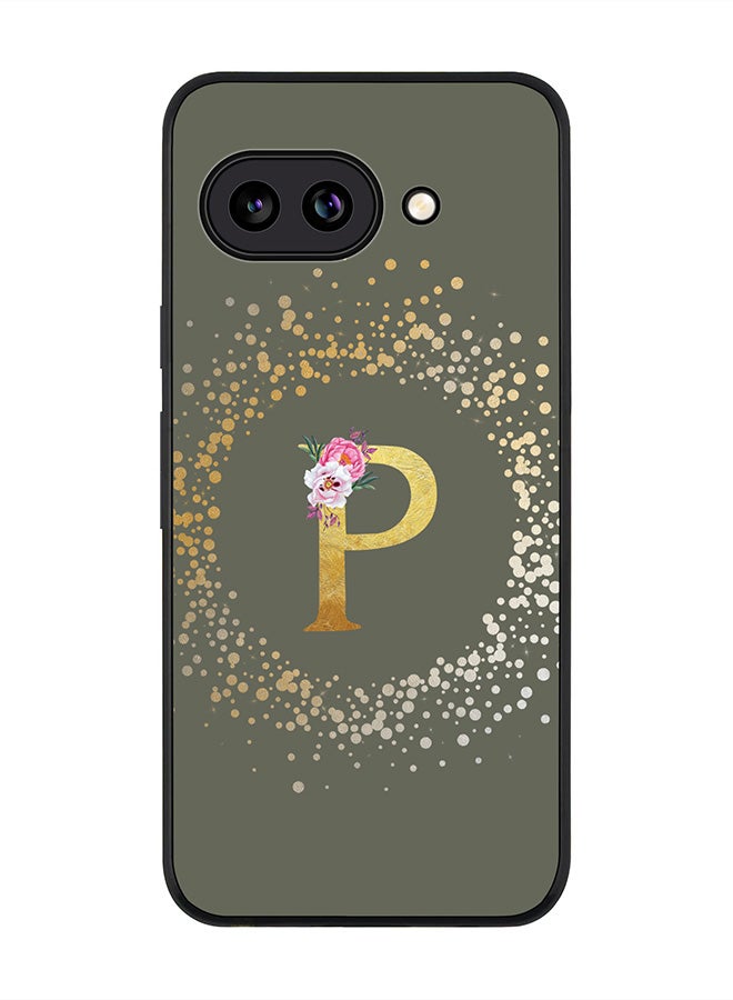 Stylizedd For Google Pixel 9a Case,Slim fit Camera Protection, Shockproof Thin Phone cover  - Custom Monogram Floral - P  (Olive Green )