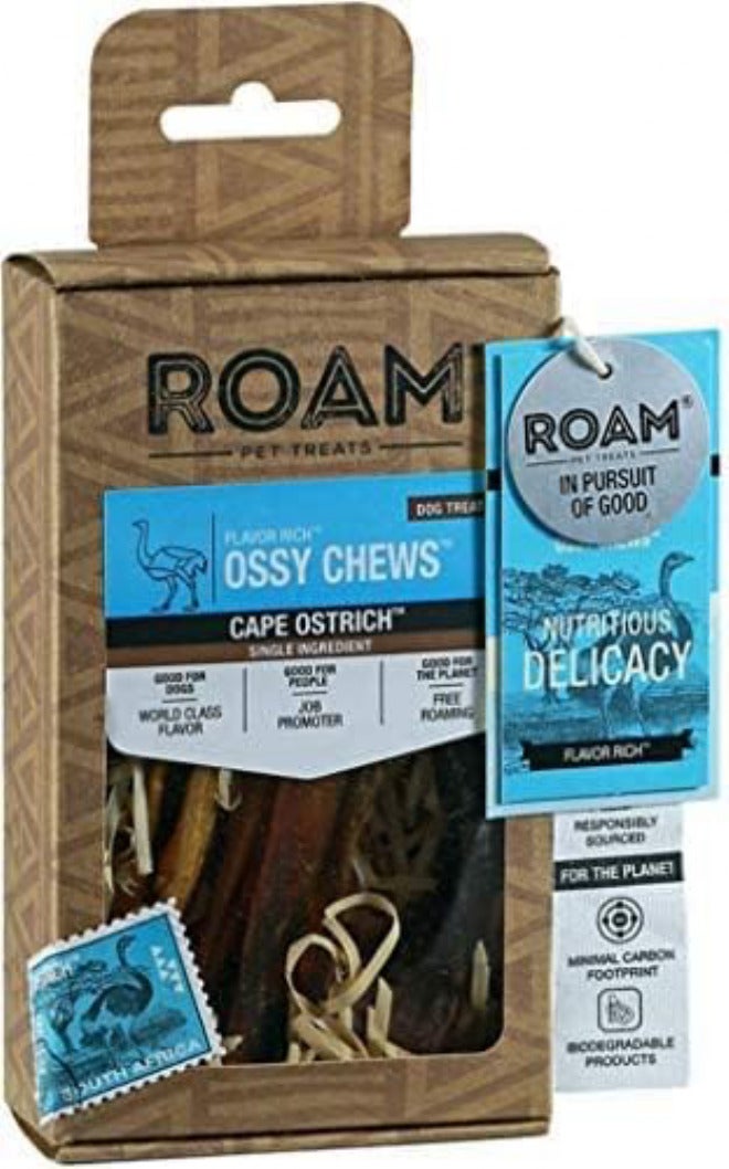 ROAM PET TREATS Ossy Chews Dog Treats, Single Sourced Novel Proteins Long Lasting Chews Made from Ostrich for Dogs - Image 1