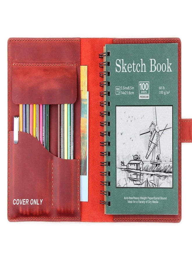 Robrasim Handmade Leather Sketchbook Cover, Leather Artist Sketch Pad Cover for 5.5" x 8.5" Sketchbook, Drawing Book and Pencil Case, Journal Notebook Portfolio, Artis Gifts-Wine - Image 1