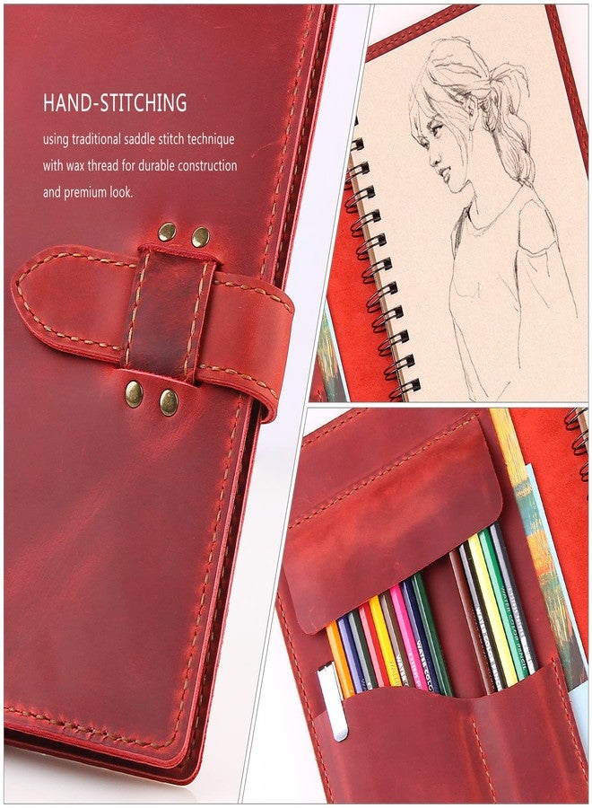 Robrasim Handmade Leather Sketchbook Cover, Leather Artist Sketch Pad Cover for 5.5" x 8.5" Sketchbook, Drawing Book and Pencil Case, Journal Notebook Portfolio, Artis Gifts-Wine - Image 5