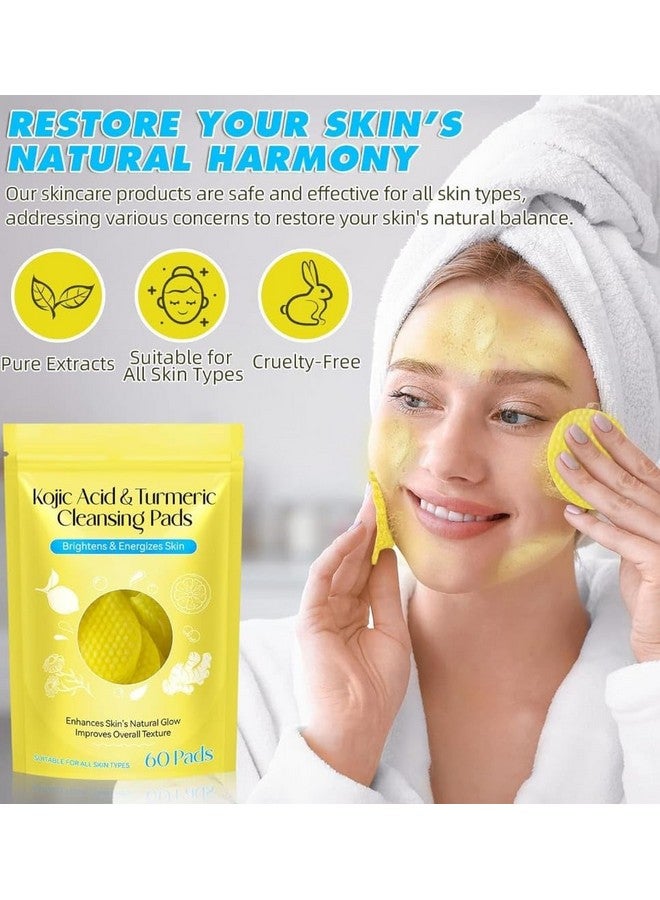 AJKN turmeric kojic acid cleansing pads, 60 pcs and face scrub pads with vitamins, for dark spots, exfoliating suitable all skin types - Image 4
