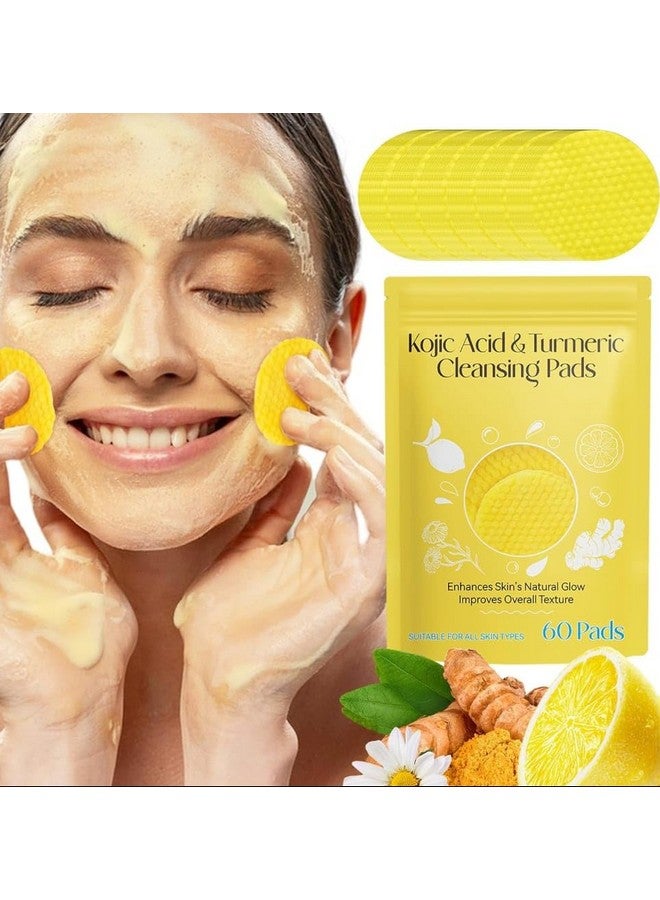 AJKN turmeric kojic acid cleansing pads, 60 pcs and face scrub pads with vitamins, for dark spots, exfoliating suitable all skin types - Image 1