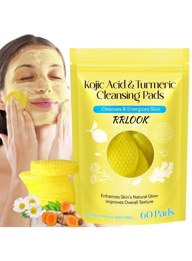 AJKN turmeric kojic acid cleansing pads, 60 pcs and face scrub pads with vitamins, for dark spots, exfoliating suitable all skin types - Image 3