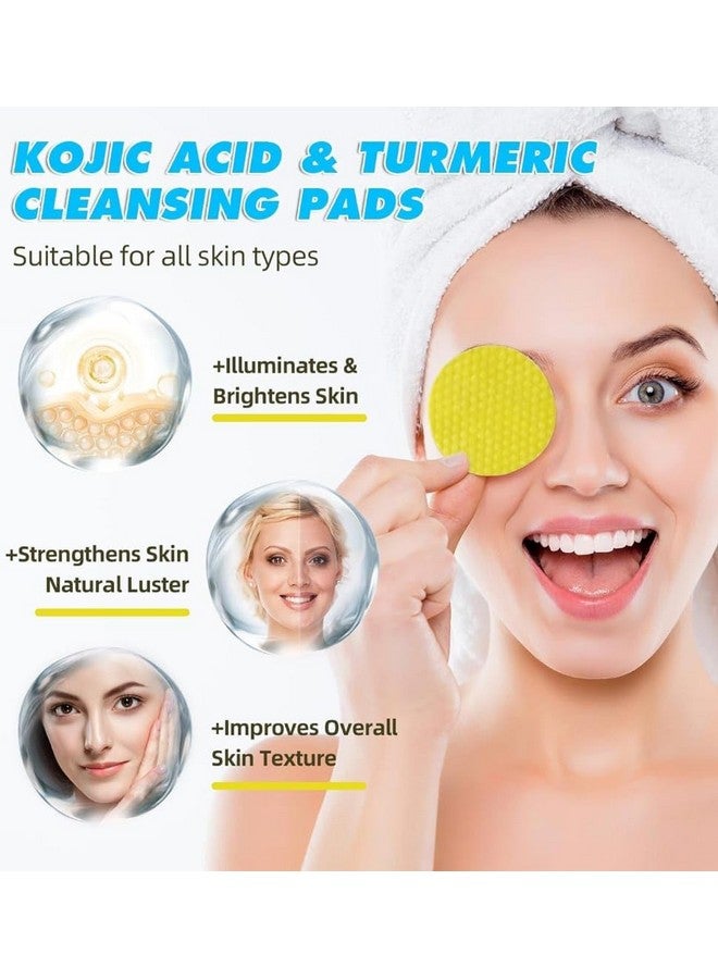 AJKN turmeric kojic acid cleansing pads, 60 pcs and face scrub pads with vitamins, for dark spots, exfoliating suitable all skin types - Image 5
